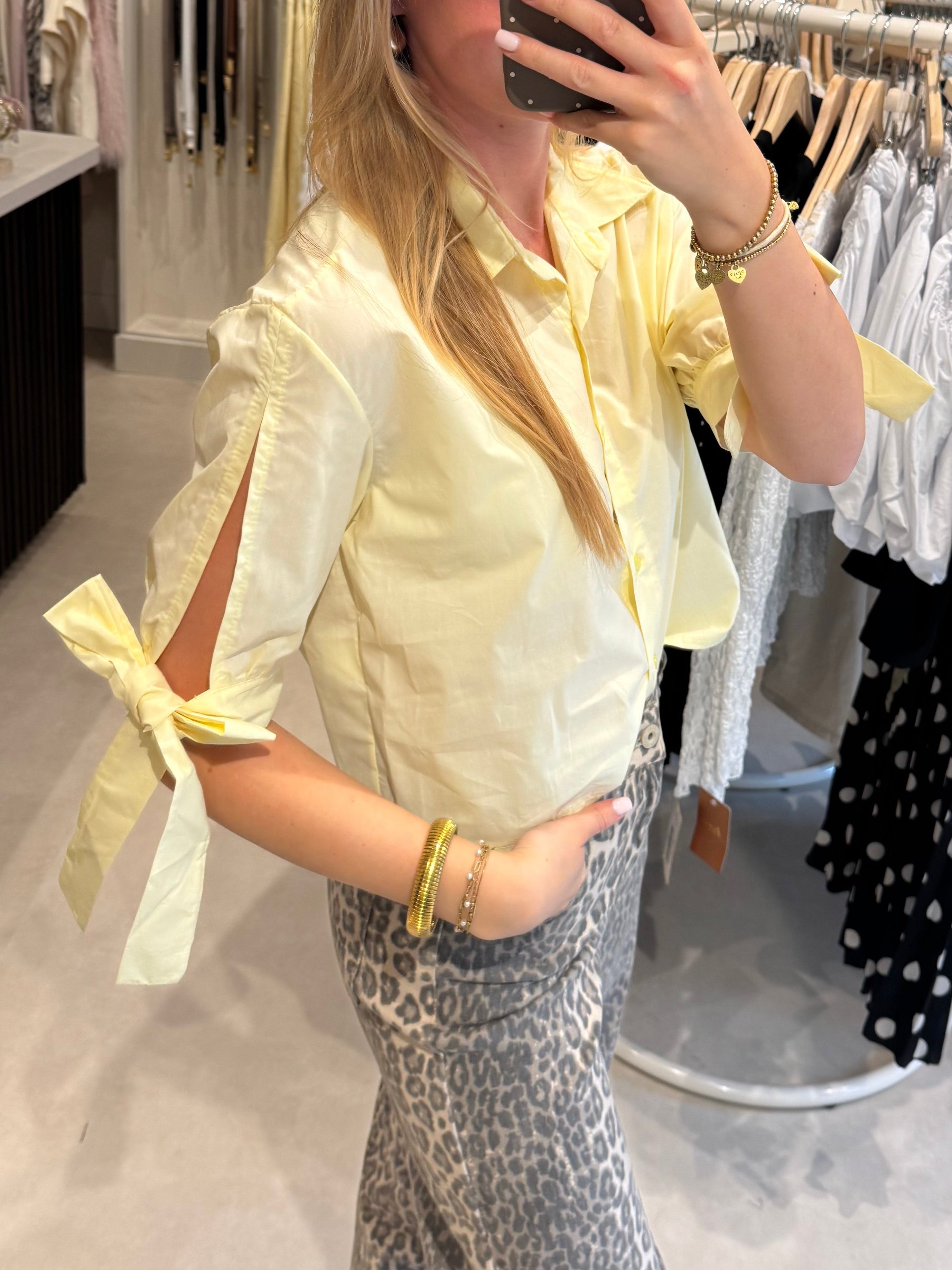 Blouse met strikdetail - Lichtgeel