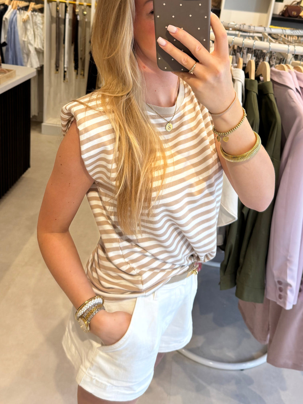 Gestreept t shirt - Beige/Creme