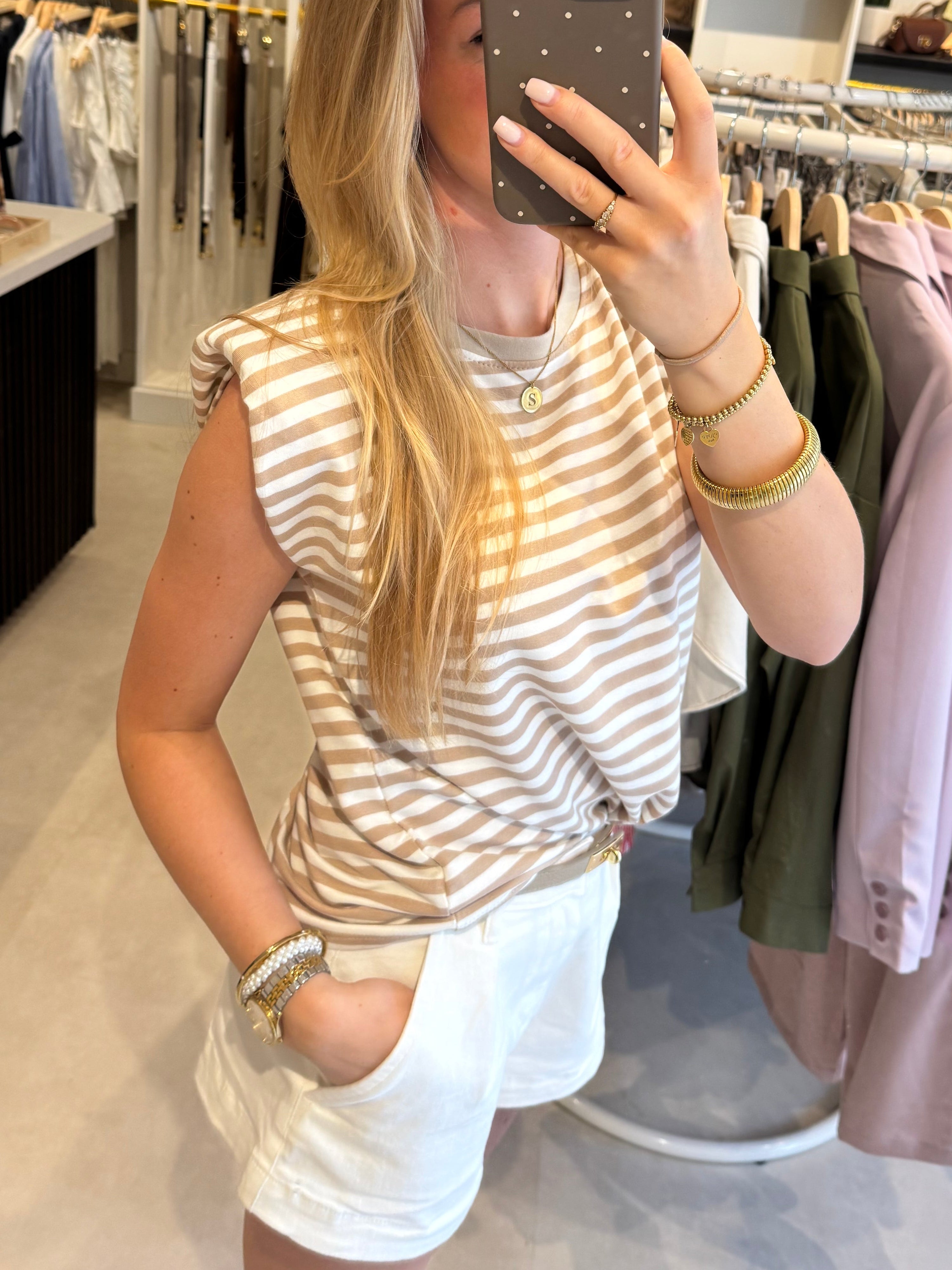 Gestreept t shirt - Beige/Creme