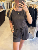 Plissé shirt lurex - Donkerbruin