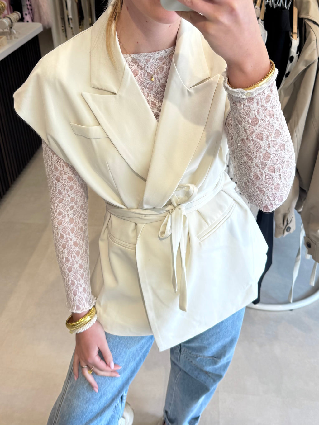Gilet met ceintuur - Off White
