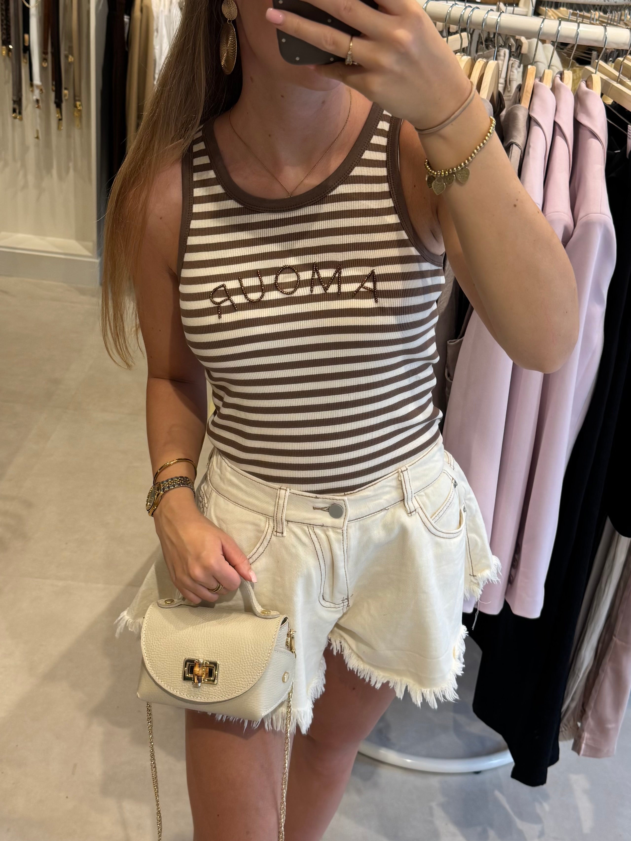 Tanktop Amour gestreept - Beige/Bruin