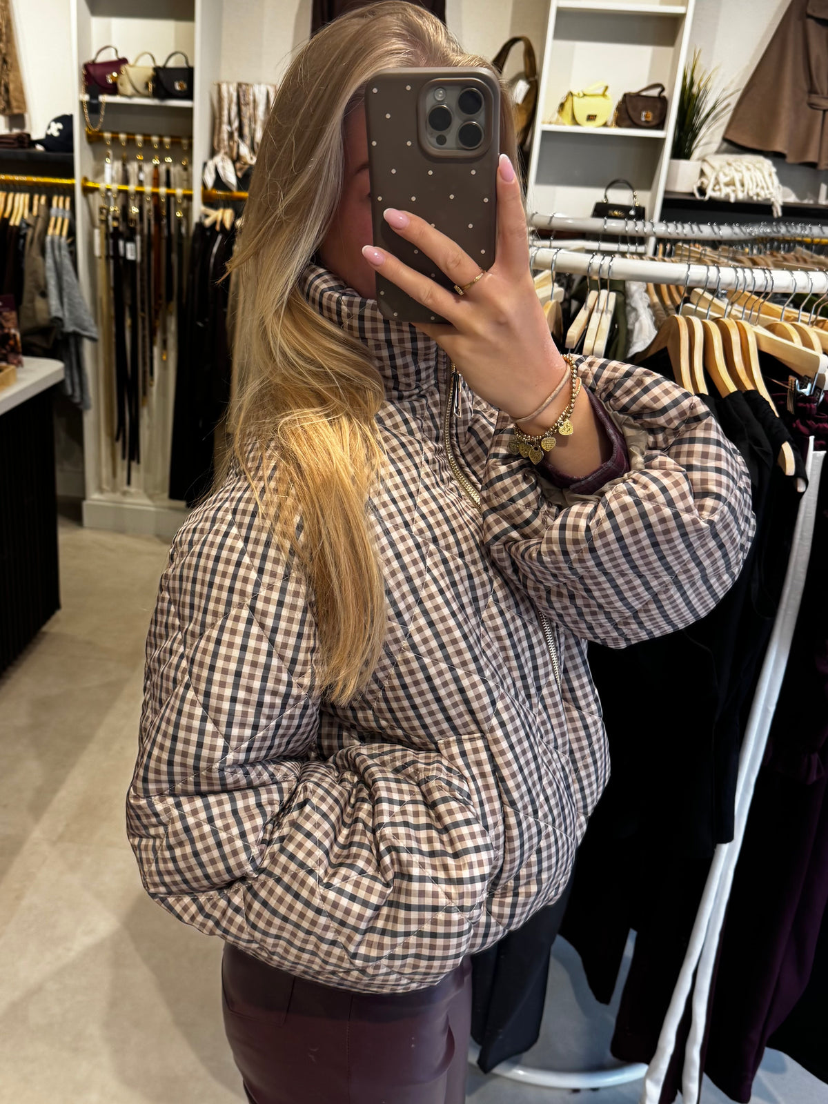Geruite bomber jas gevoerd - Bruin