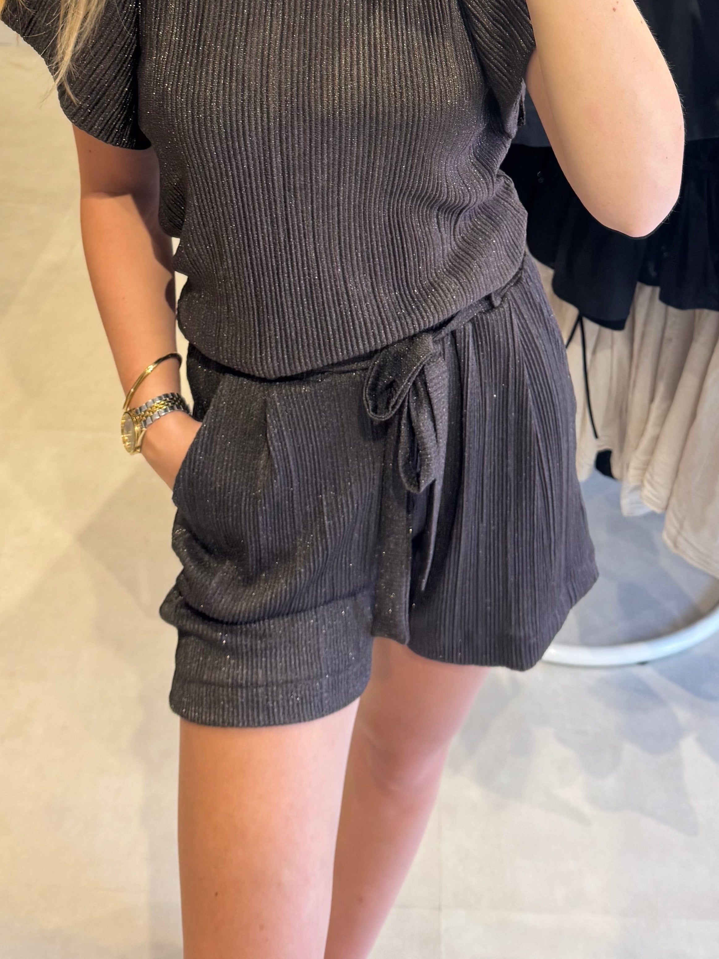Plissé short lurex -  Donkerbruin