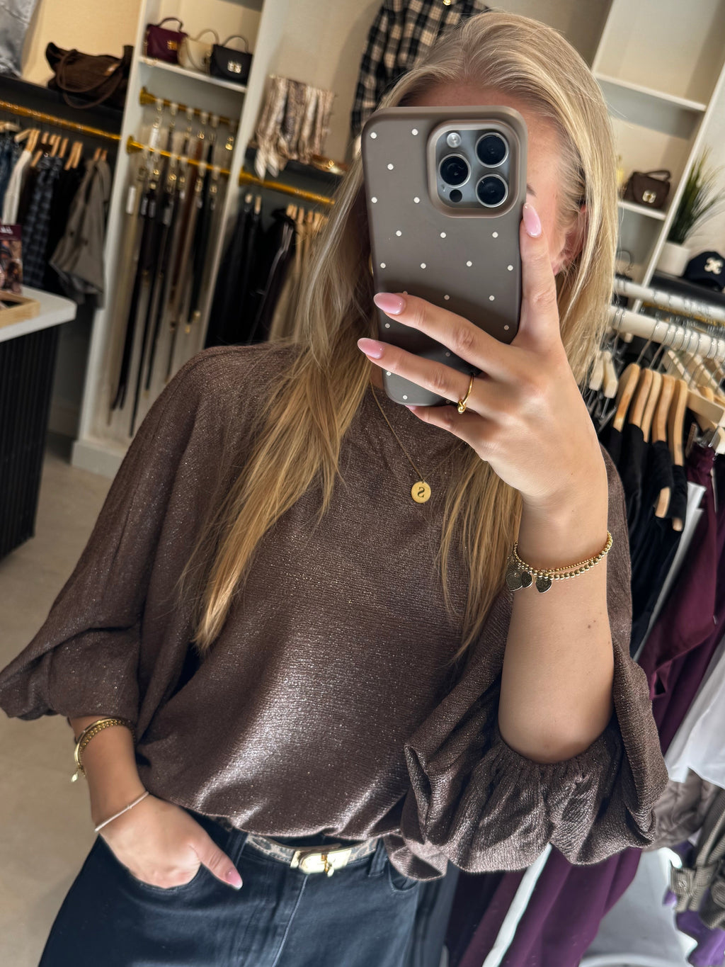 Top met glittertje - Bruin