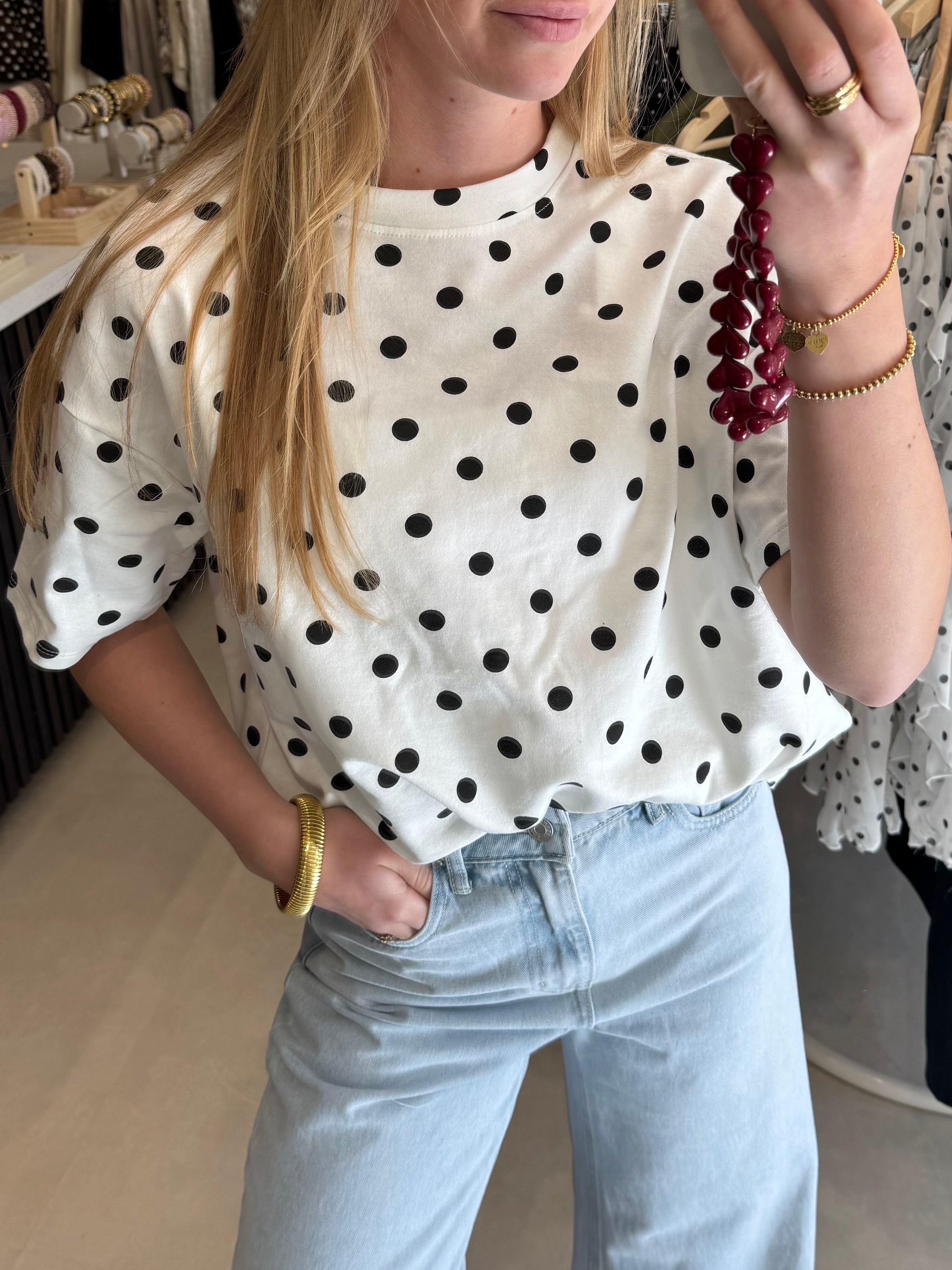 T shirt Polka Dot - Wit/Zwart
