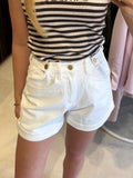 Denim short met goude knopen - Wit