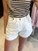 Denim short met goude knopen - Wit
