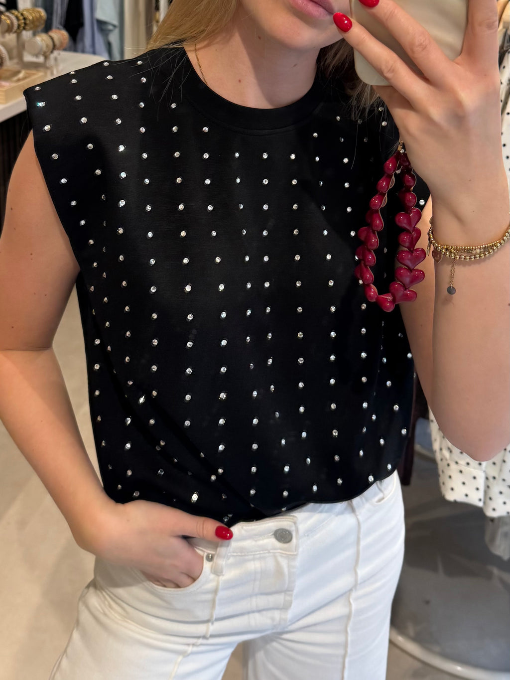 T shirt met strass steentjes - Zwart