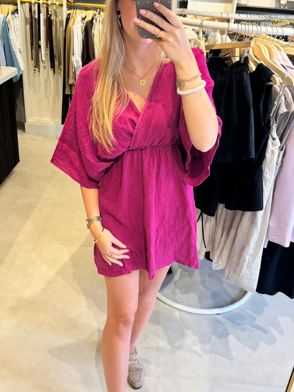 Linnen jurkje - Fuchsia
