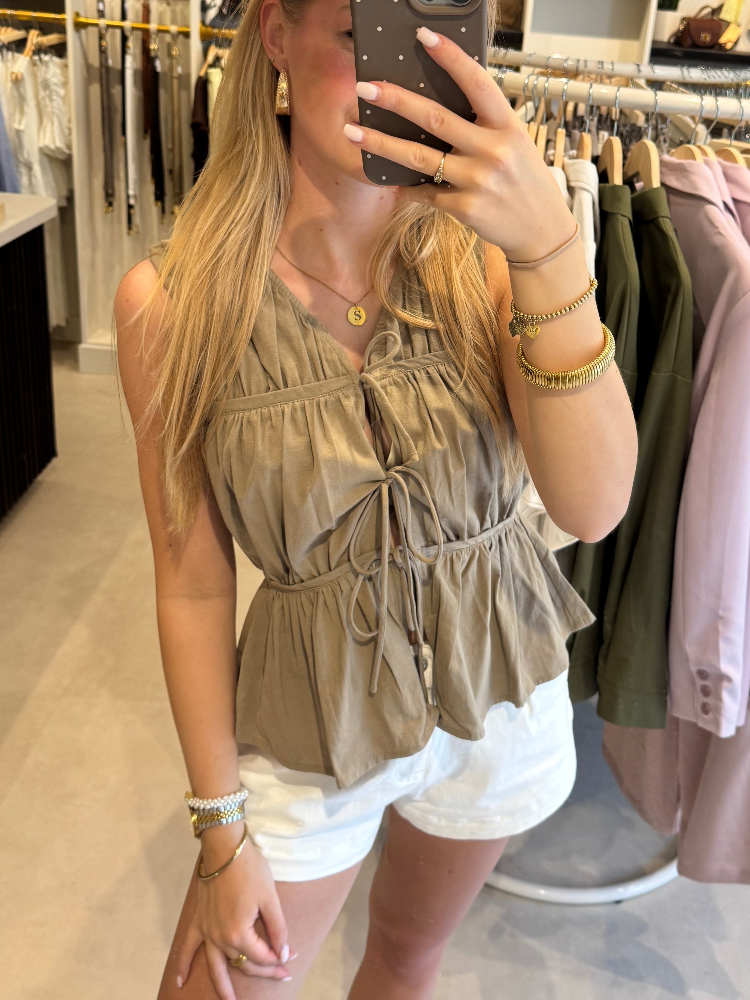 Gesmokte top - Taupe