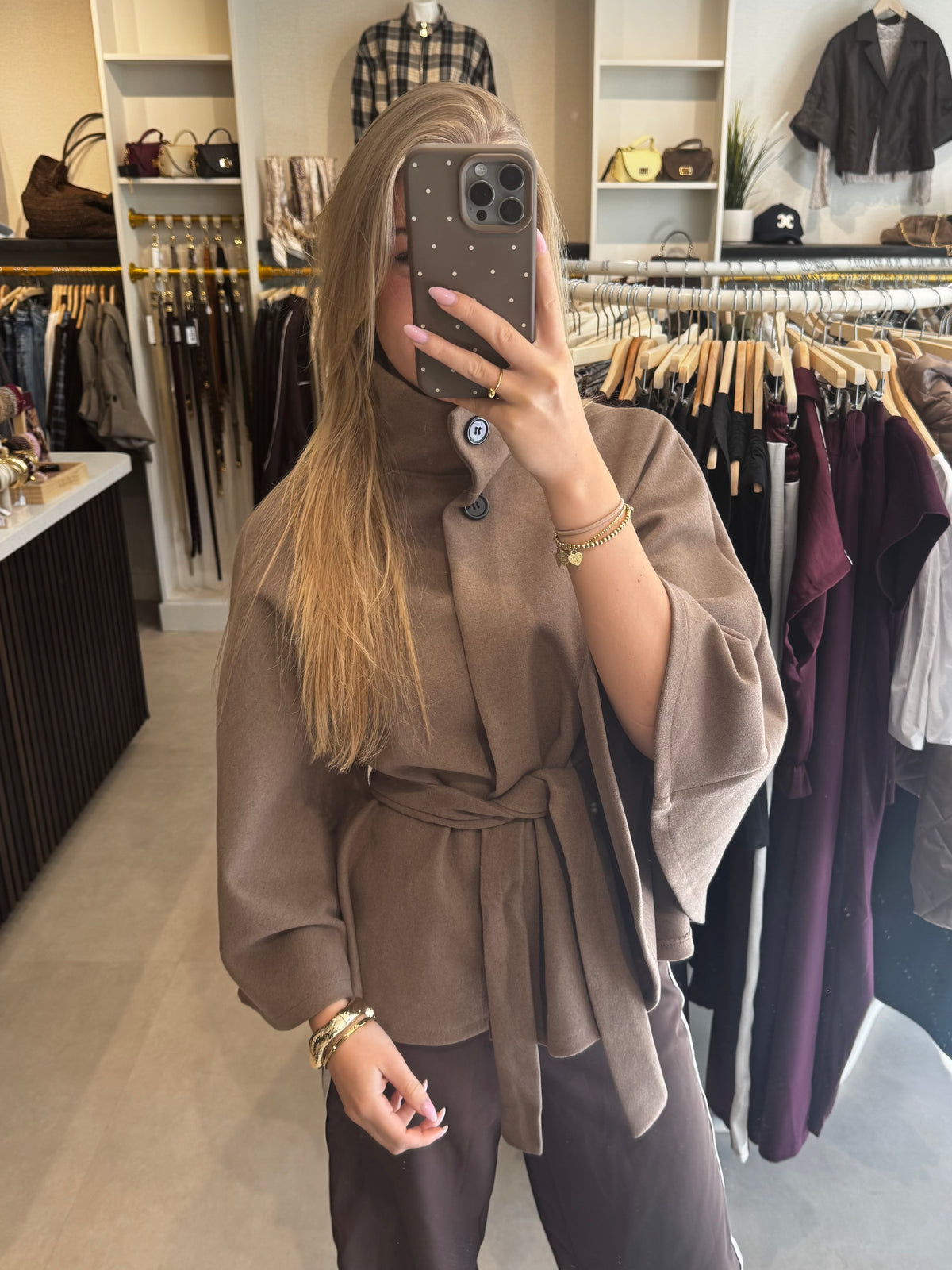 Jas/Cape met ceintuur - Camel