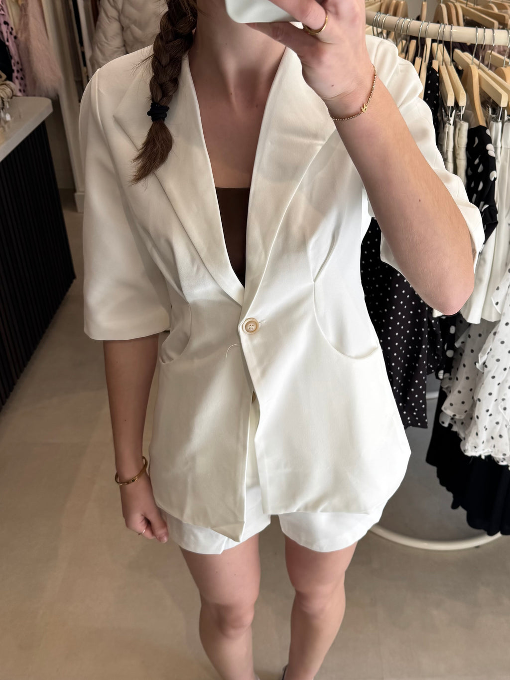 Getaileerde Blazer korte mouw - Wit