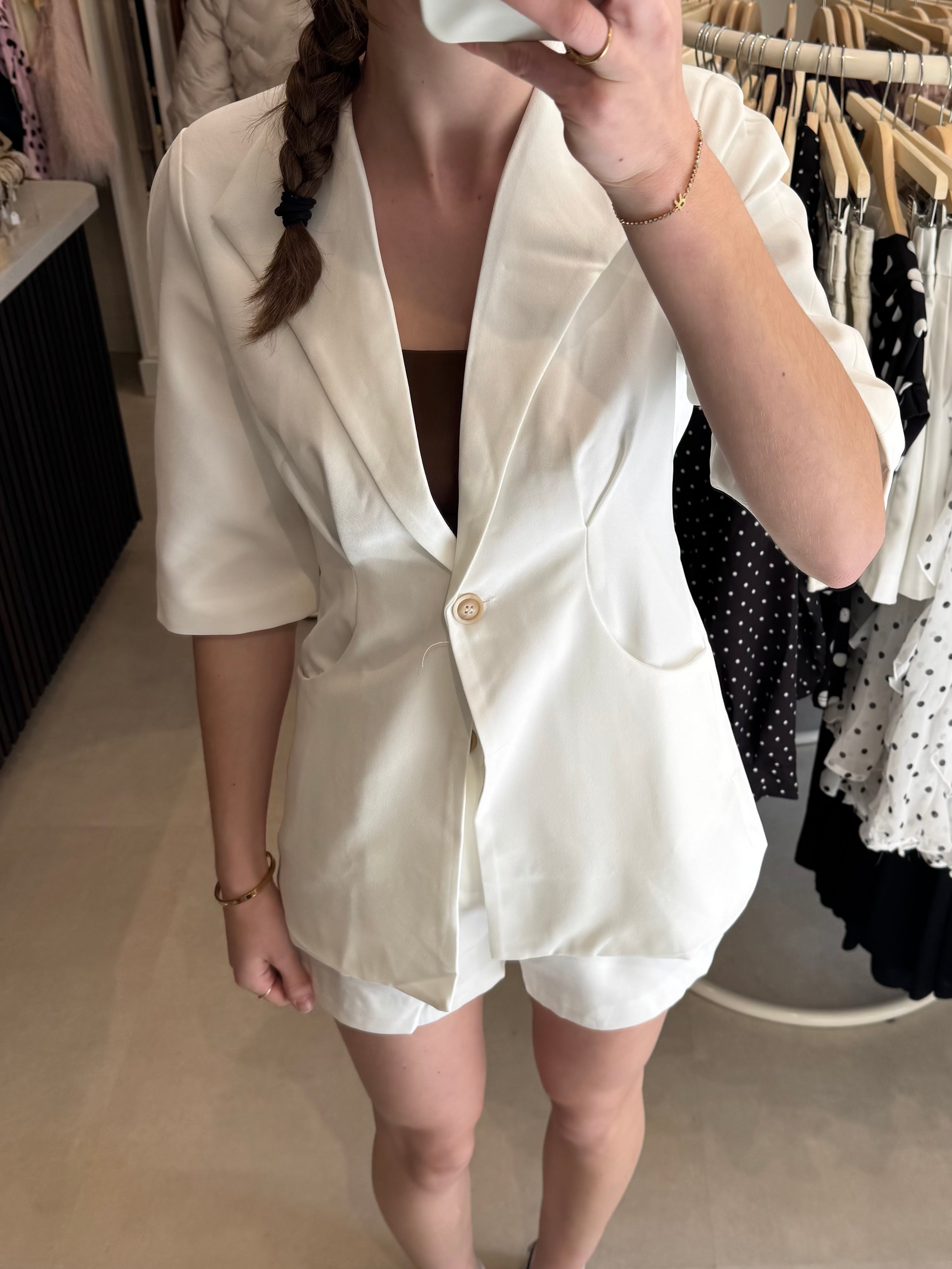 Getaileerde Blazer korte mouw - Wit