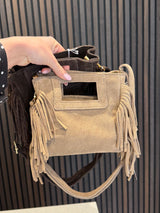 Suede tasje met franjes - beige