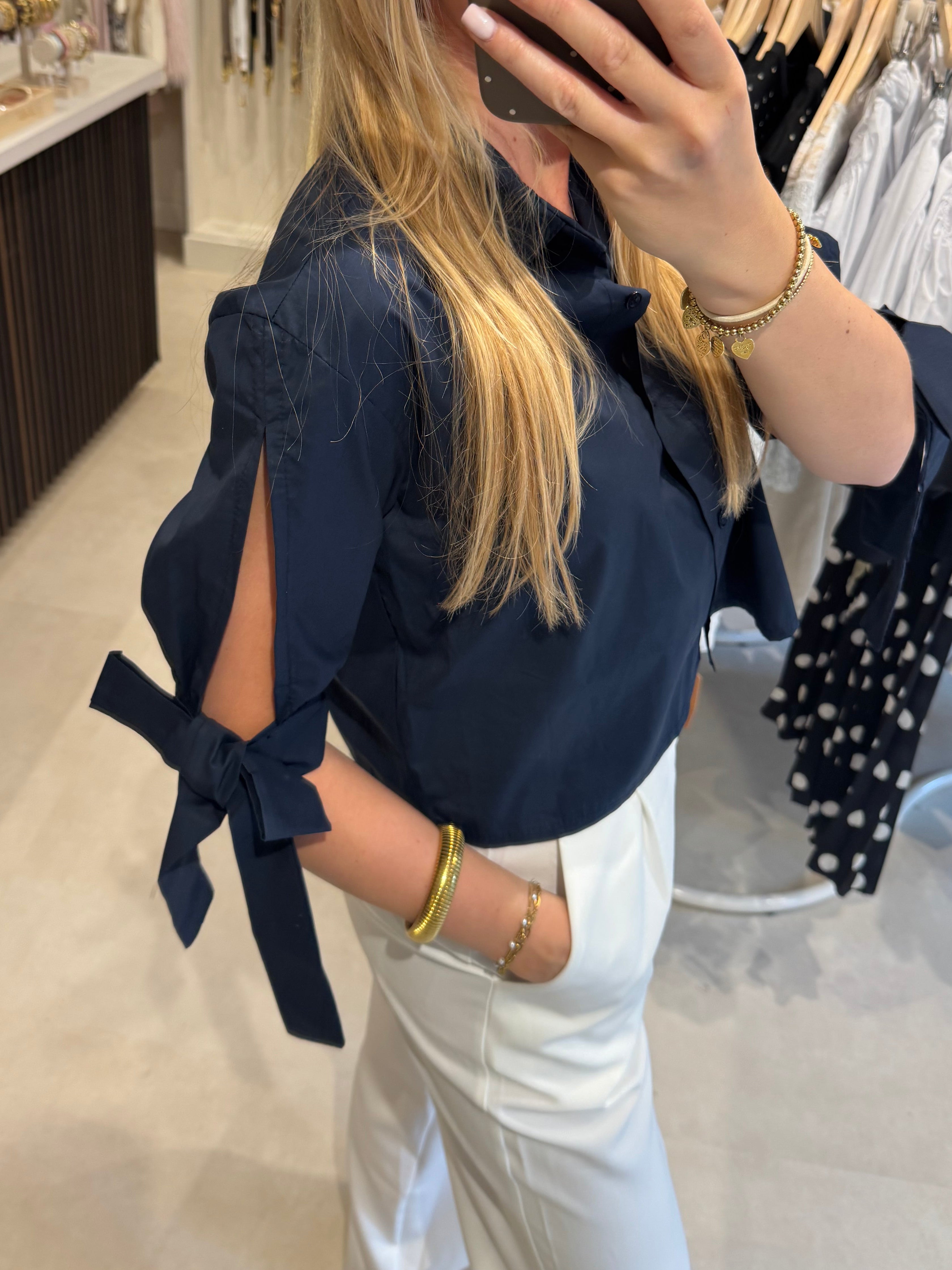 Blouse met strikdetail - Navy