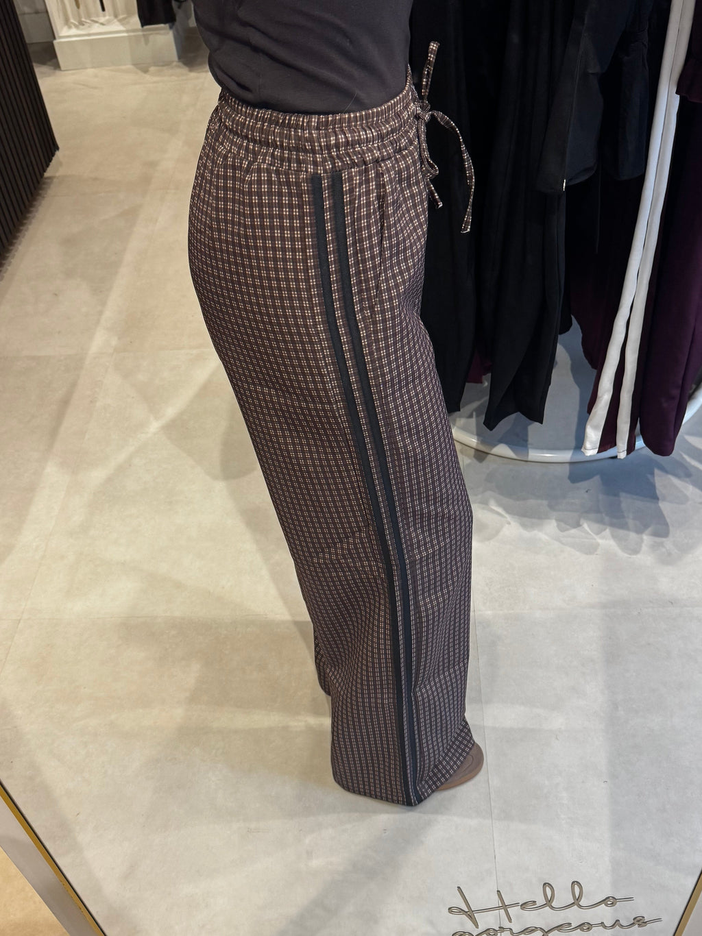 Geruite broek met streep - Bruin