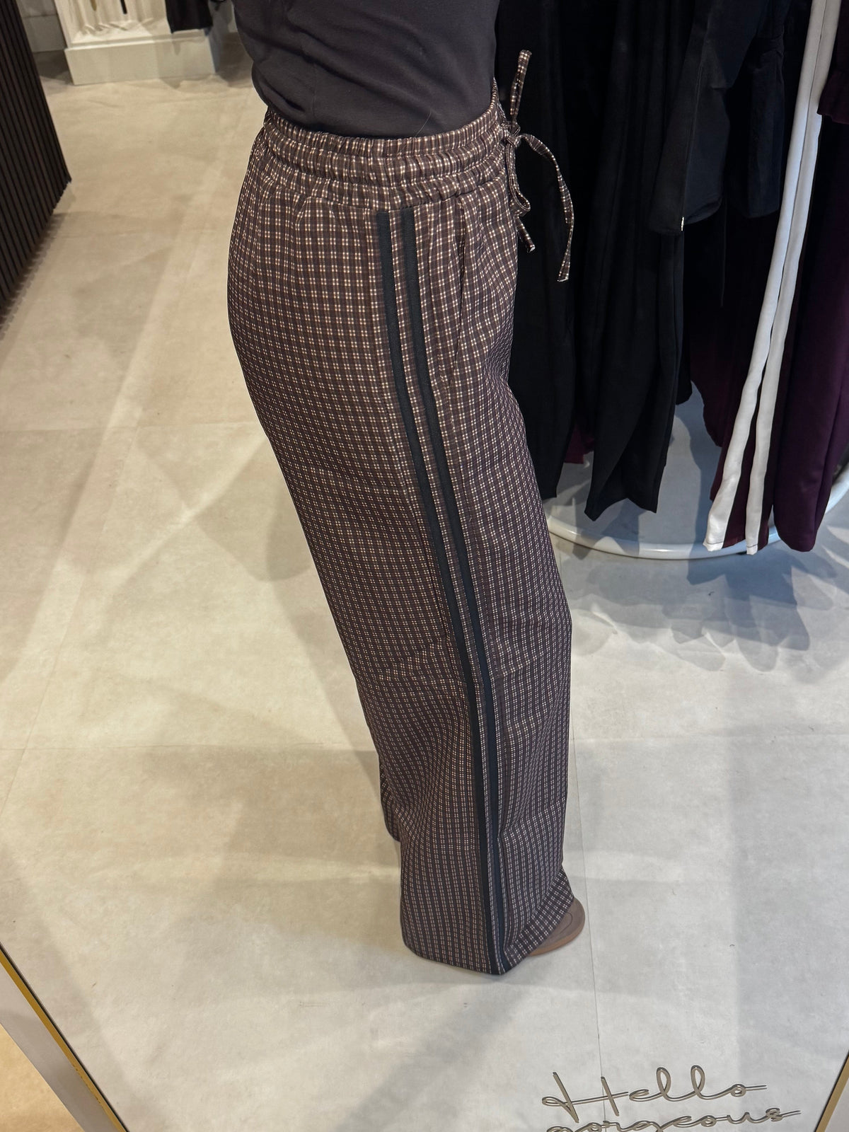 Geruite broek met streep - Bruin
