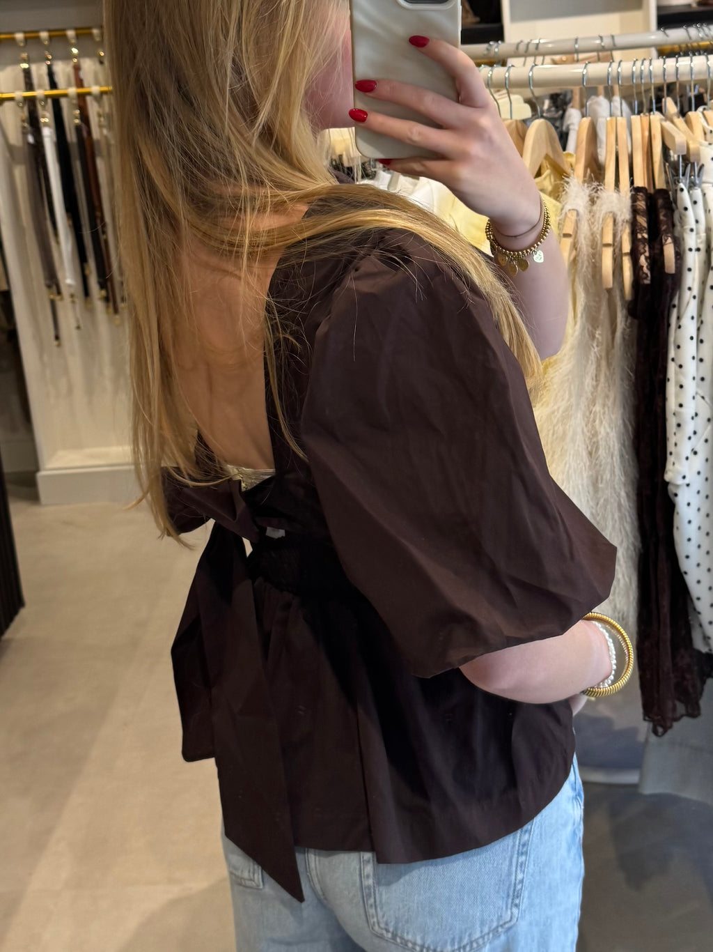 Top met strik - Bruin