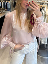 Glanzende top met parels - Lichtroze