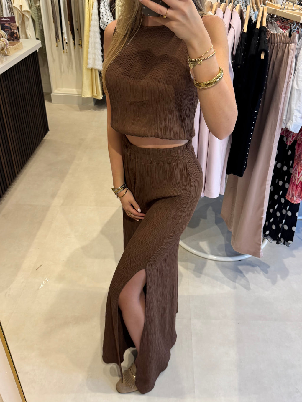 2 piece set met lurex - Donkerbruin