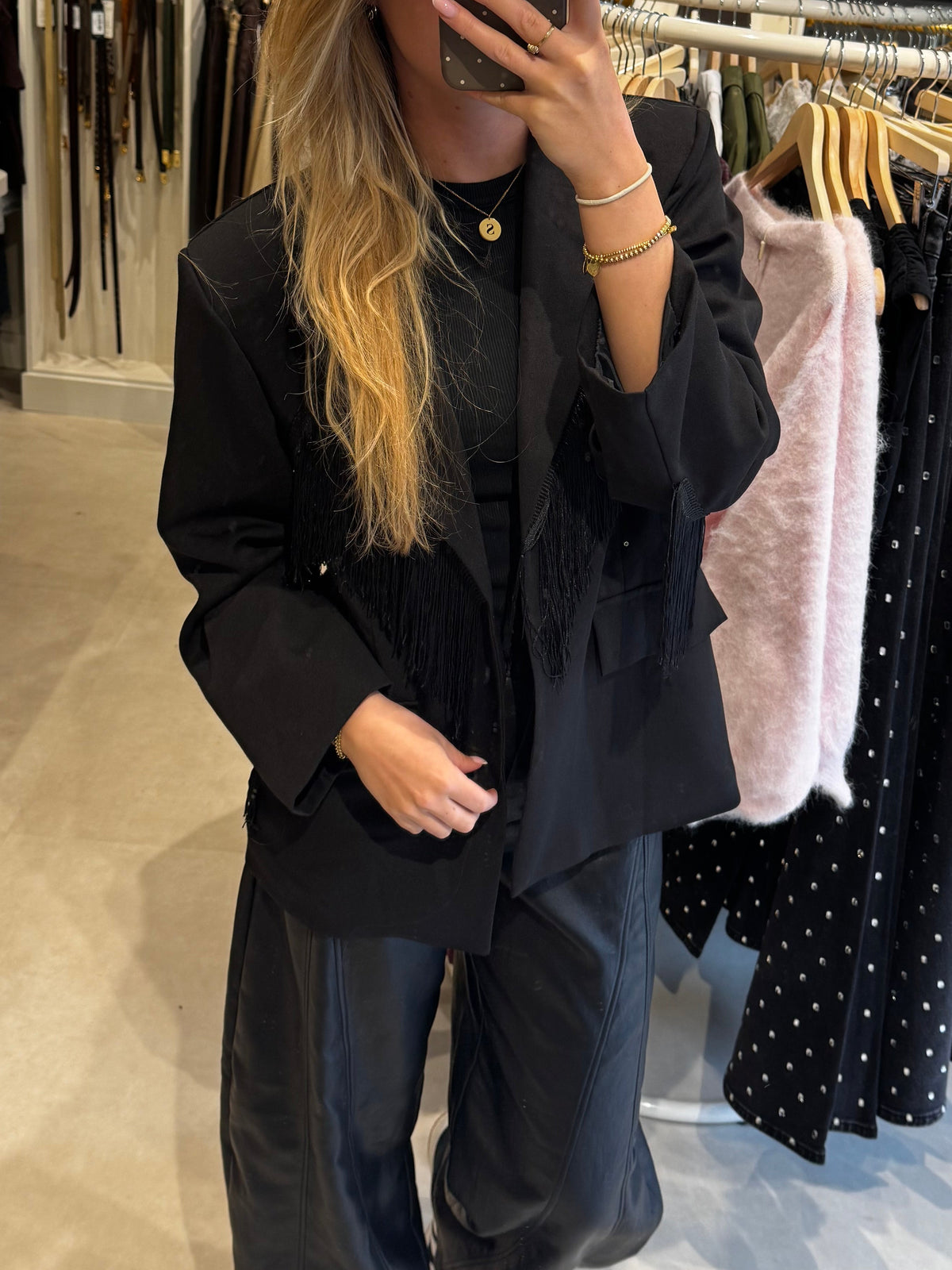 Blazer met franjes - Zwart