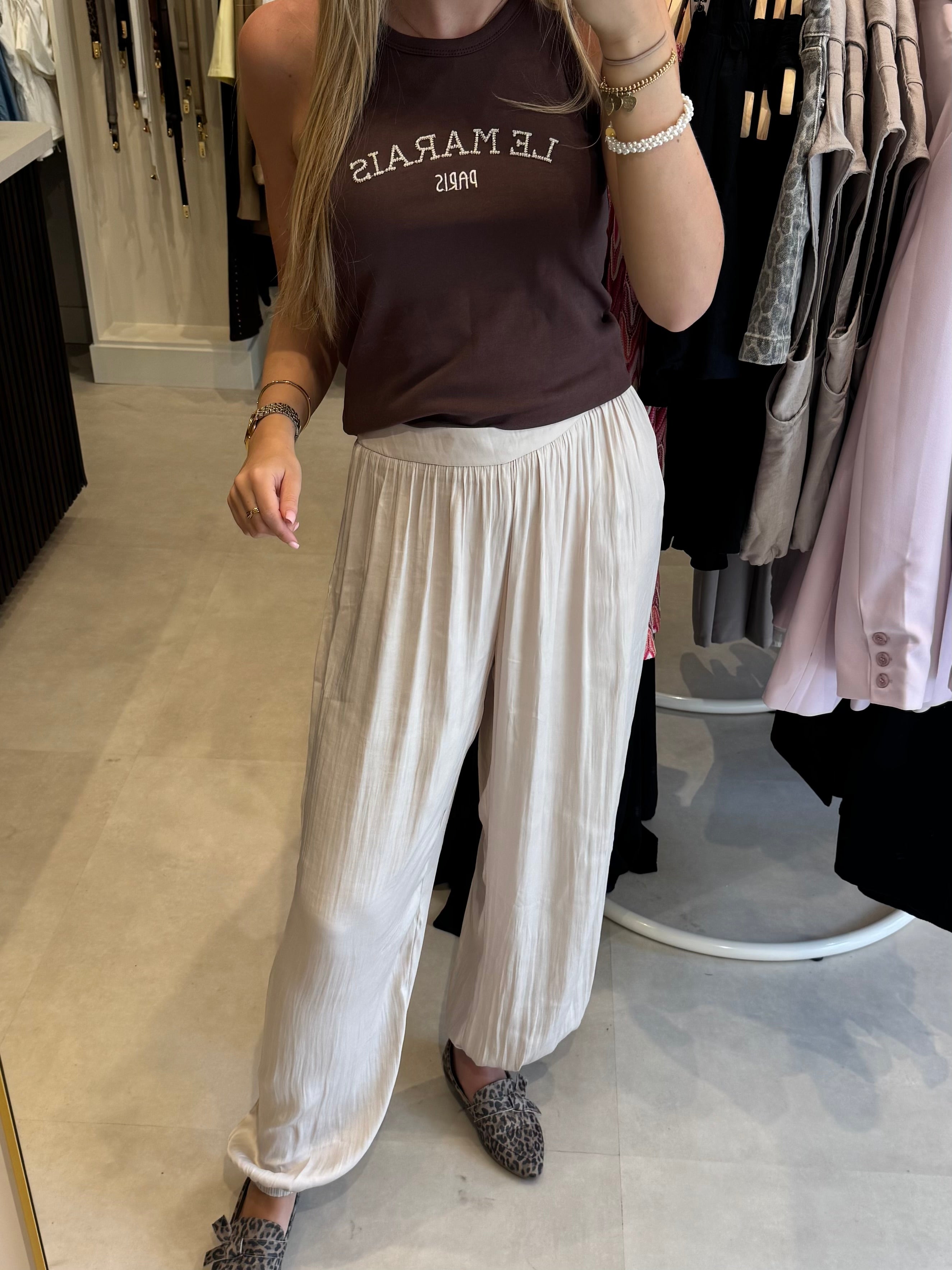Satijnen balloon broek - Ecru