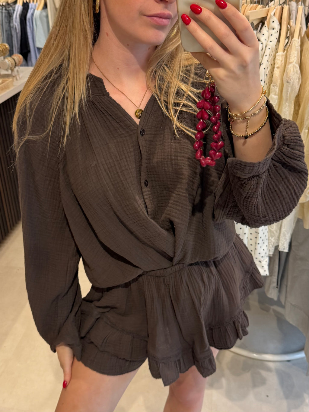 Mousseline blouse - Donkerbruin