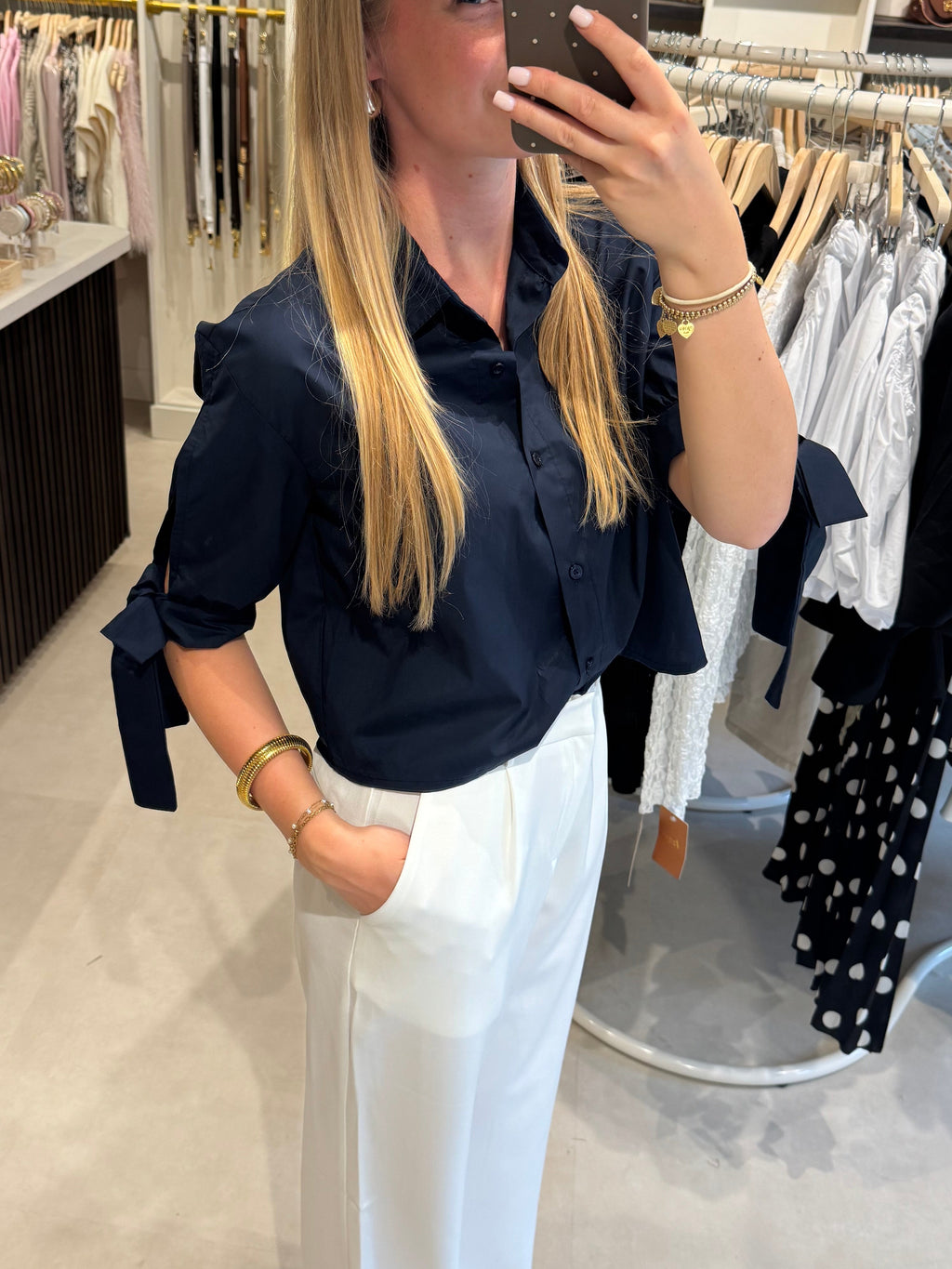 Blouse met strikdetail - Navy