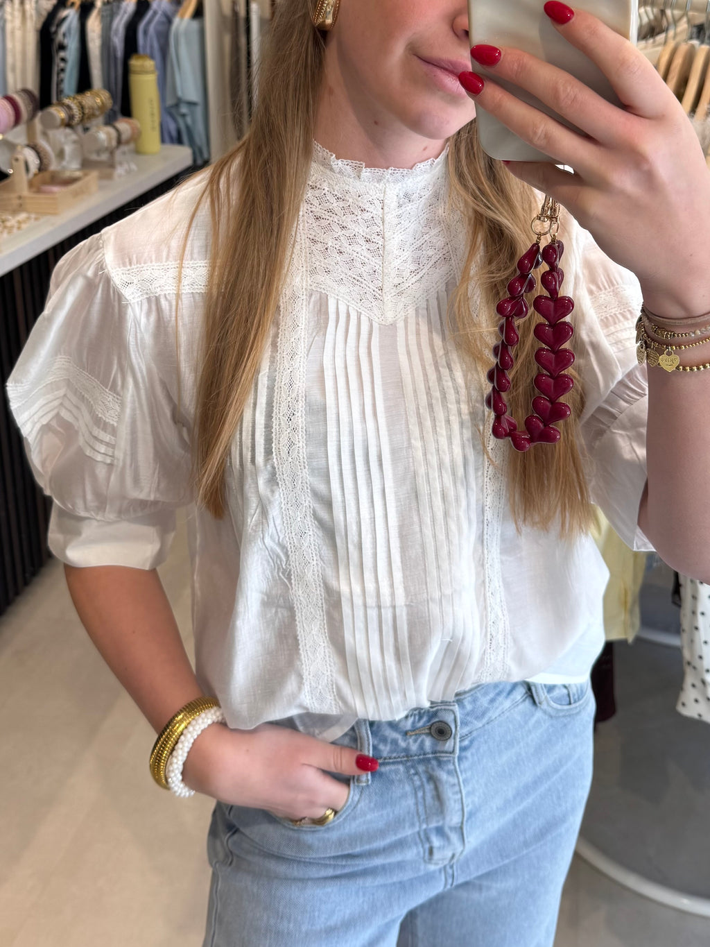 Blouse met broderie - Wit