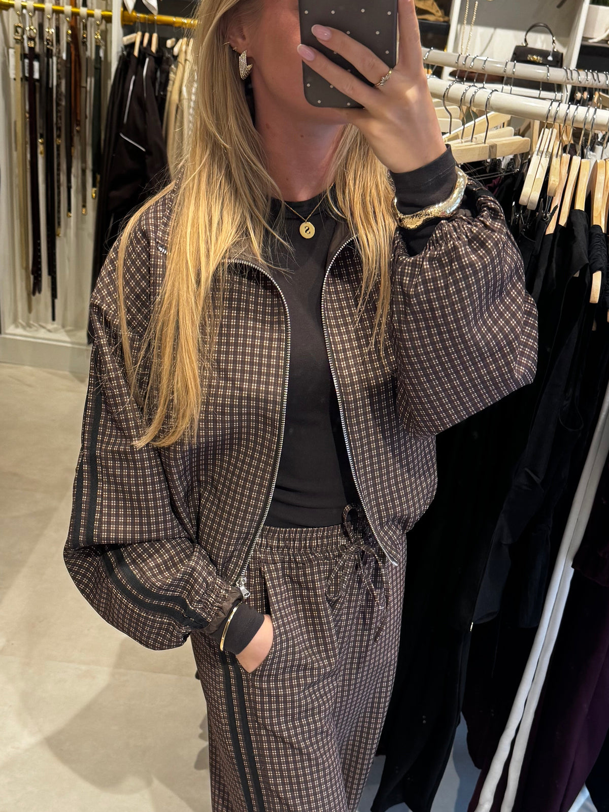 Geruit bomber jasje - Bruin