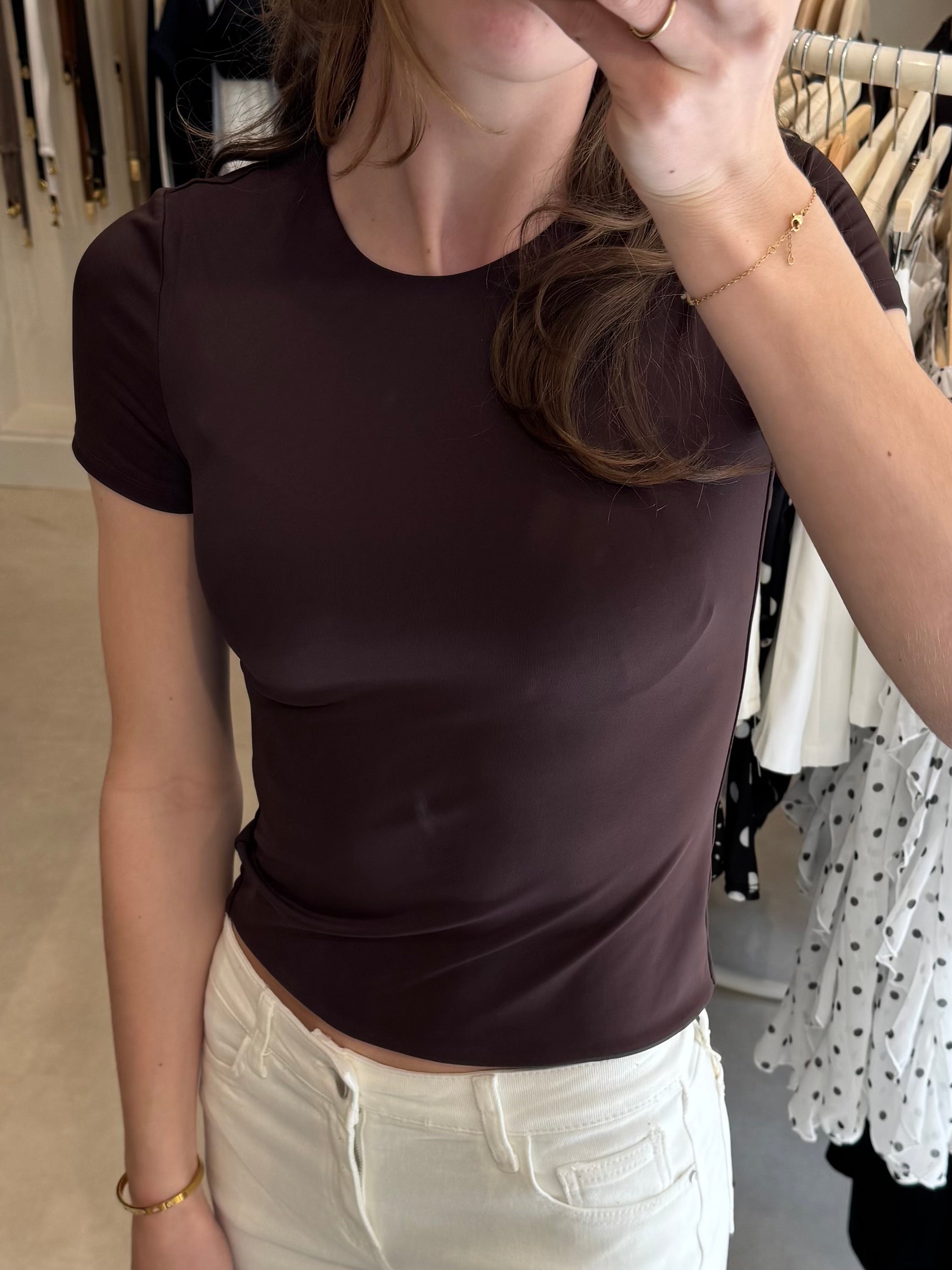 Basic t shirt korte mouw - Donkerbruin