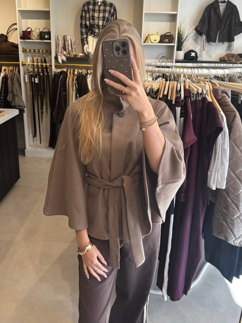 Jas/Cape met ceintuur - Camel