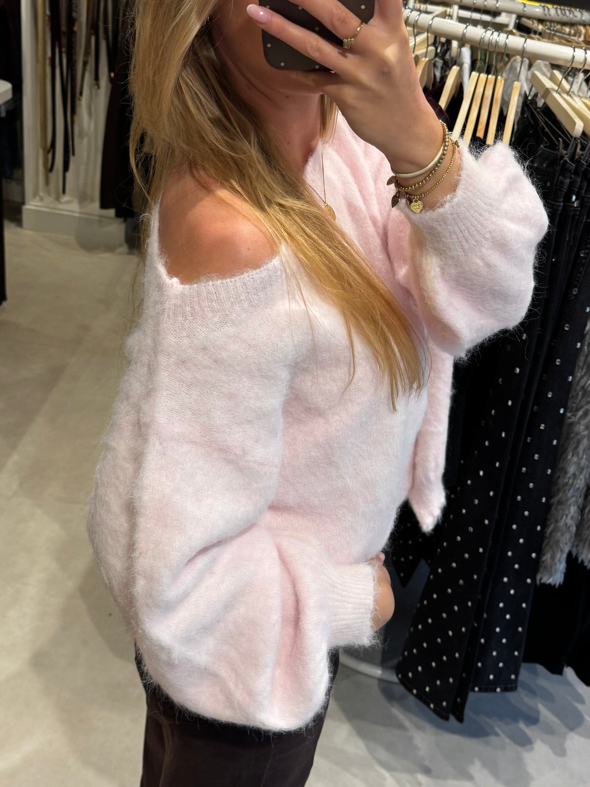 One shoulder trui - Lichtroze
