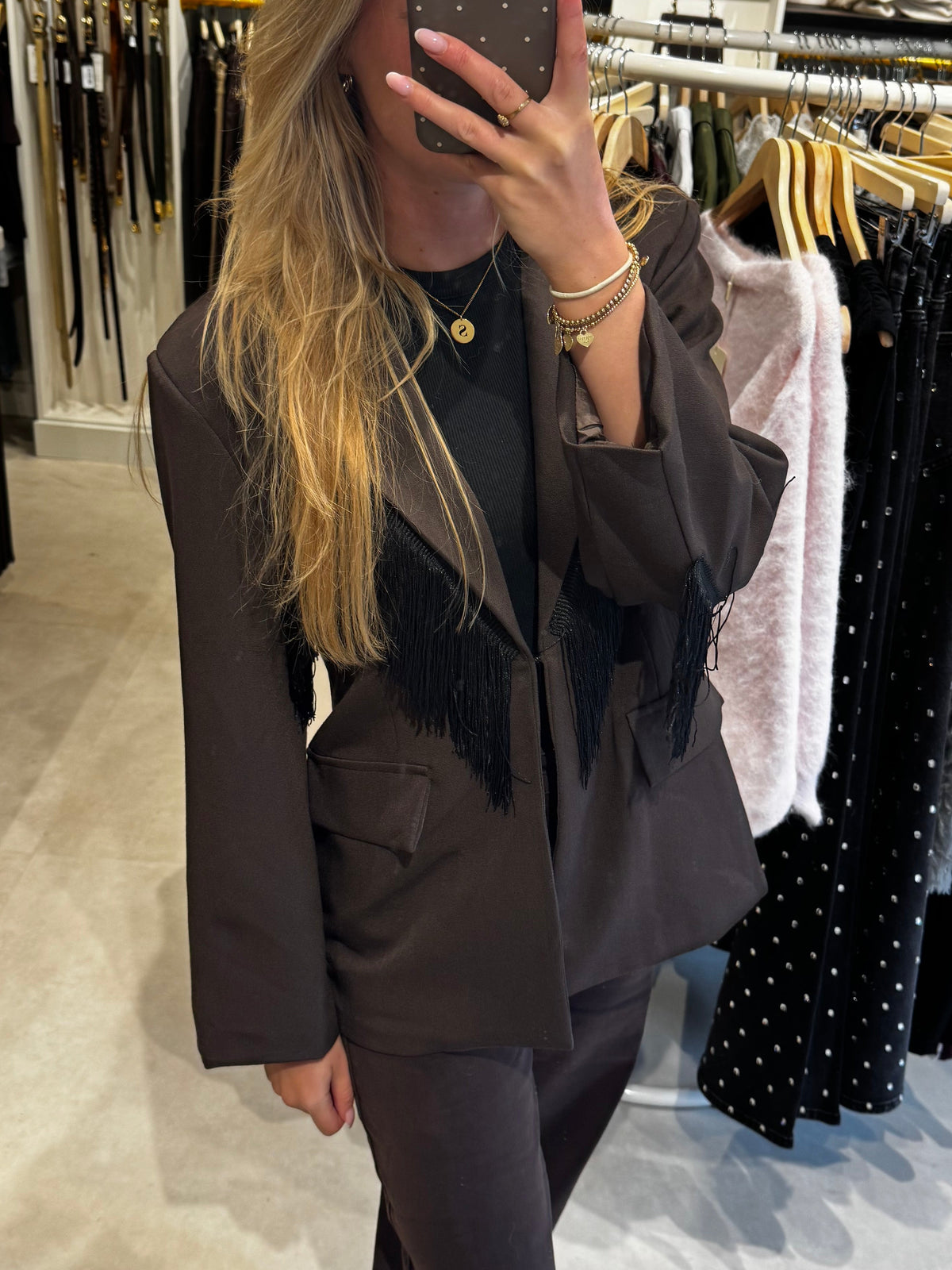 Blazer met franjes - Bruin