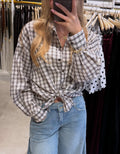 Geruite blouse oversized - Wit/Bruin