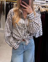 Geruite blouse oversized - Wit/Bruin