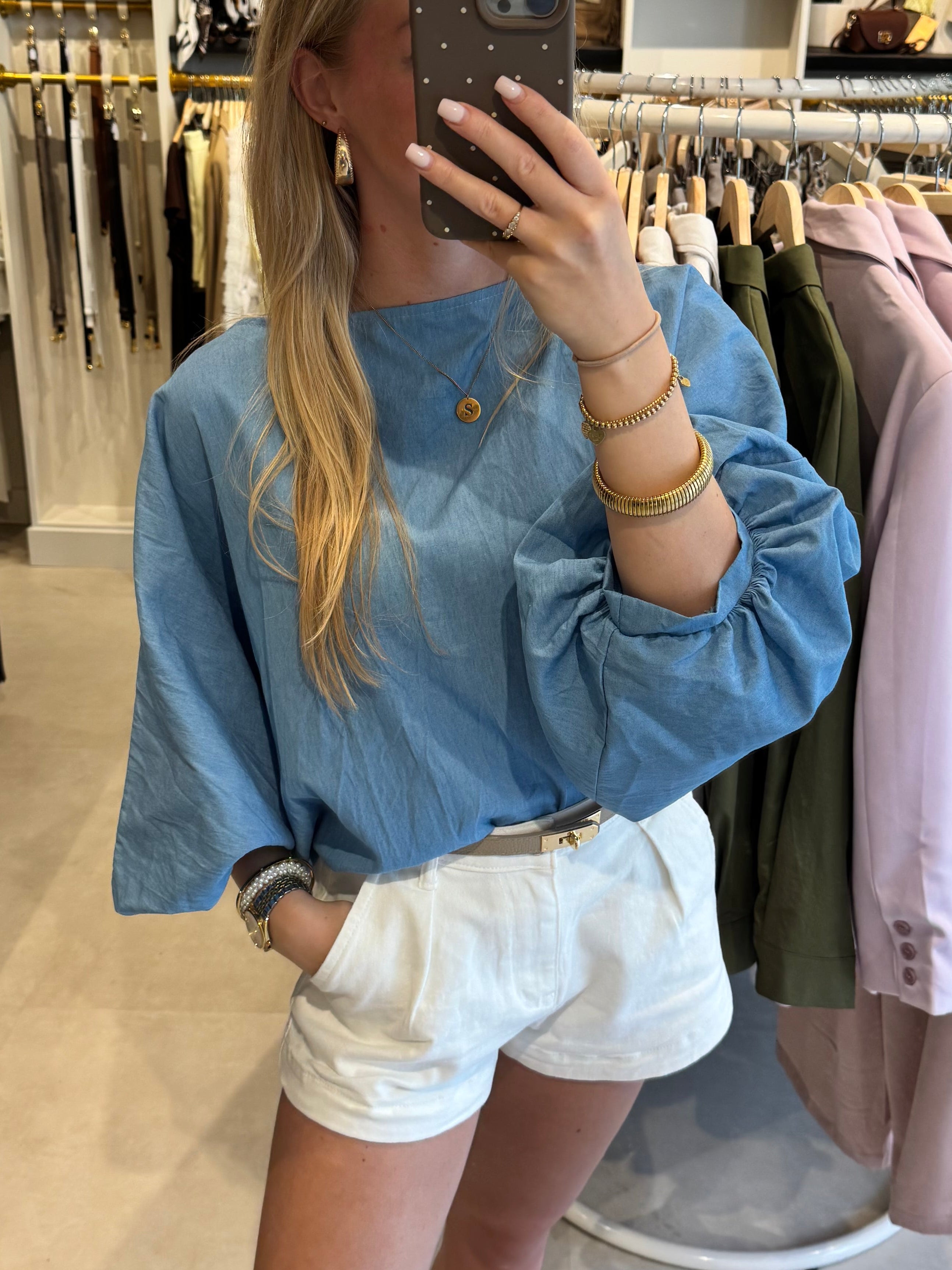 Soepele denim top - Lichtblauw
