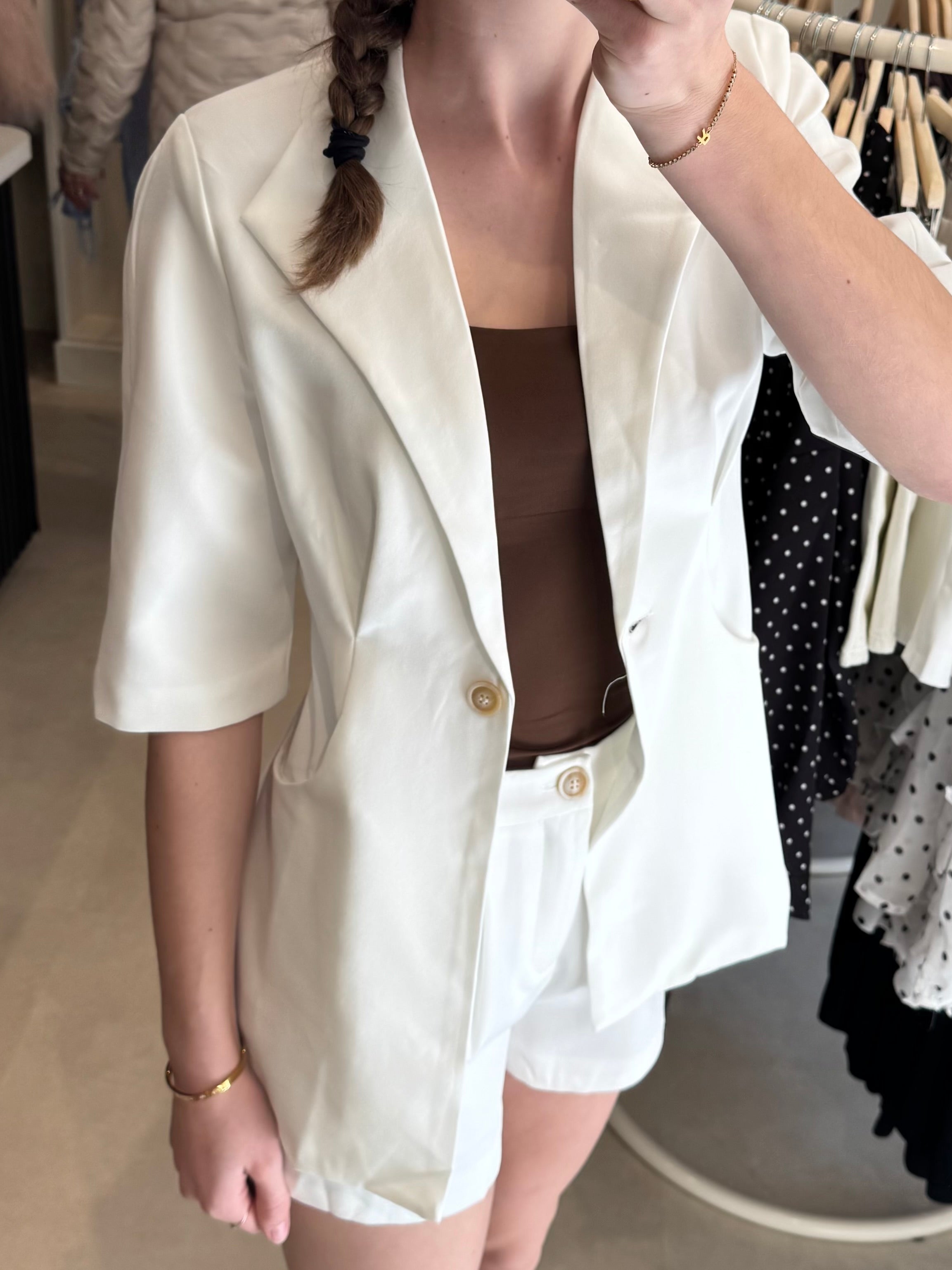 Getaileerde Blazer korte mouw - Wit