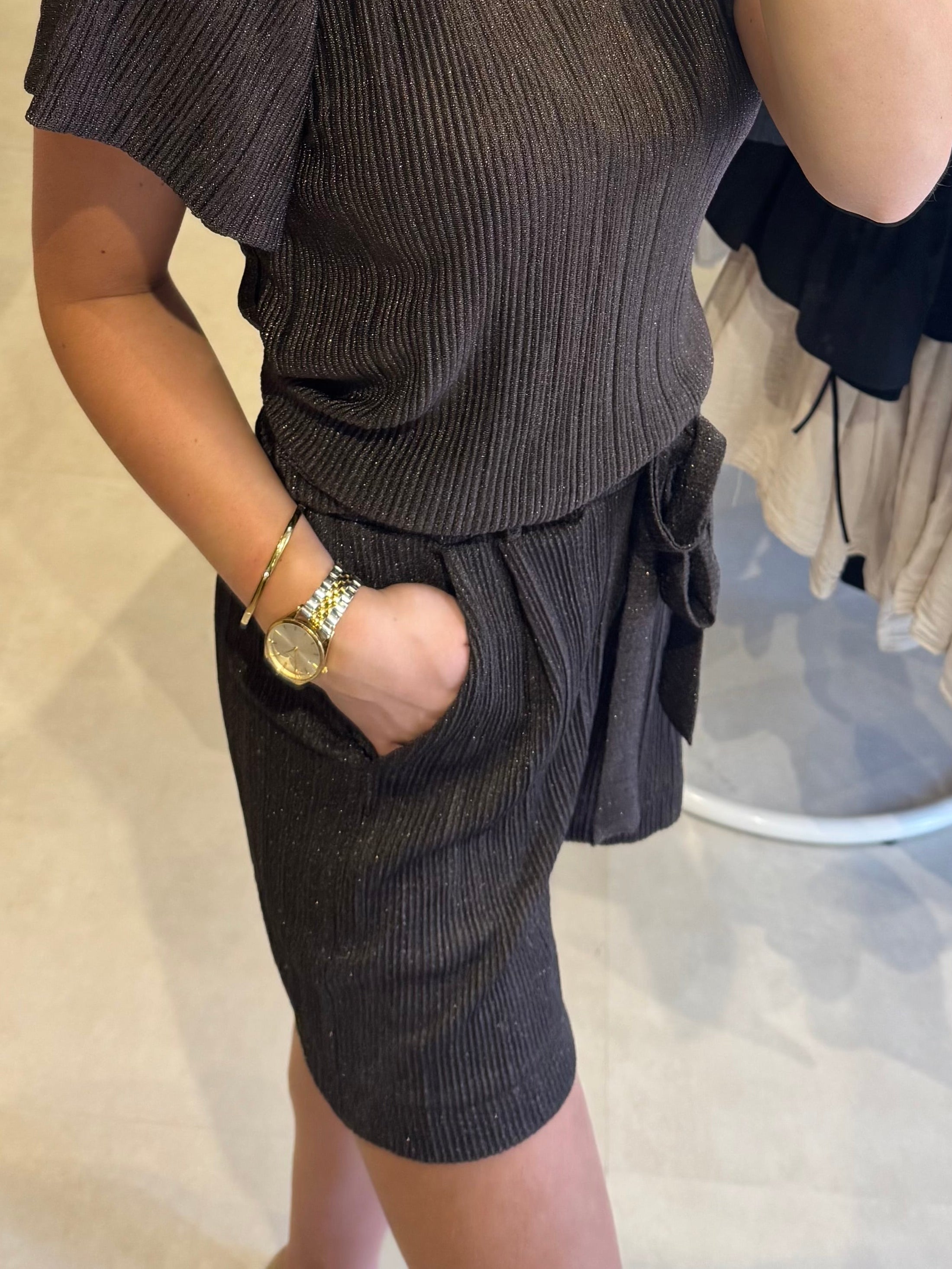 Plissé short lurex -  Donkerbruin