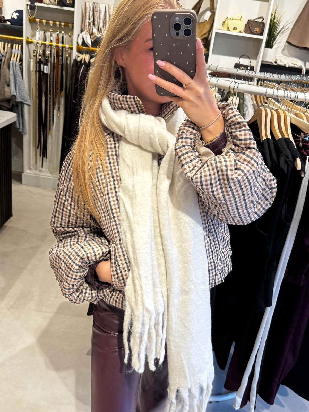 Geruite bomber jas gevoerd - Bruin