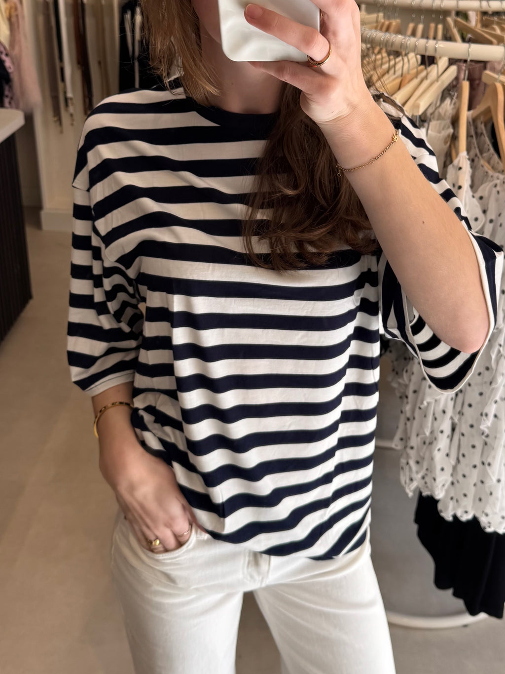 T shirt gestreept korte mouw - Navy/Wit