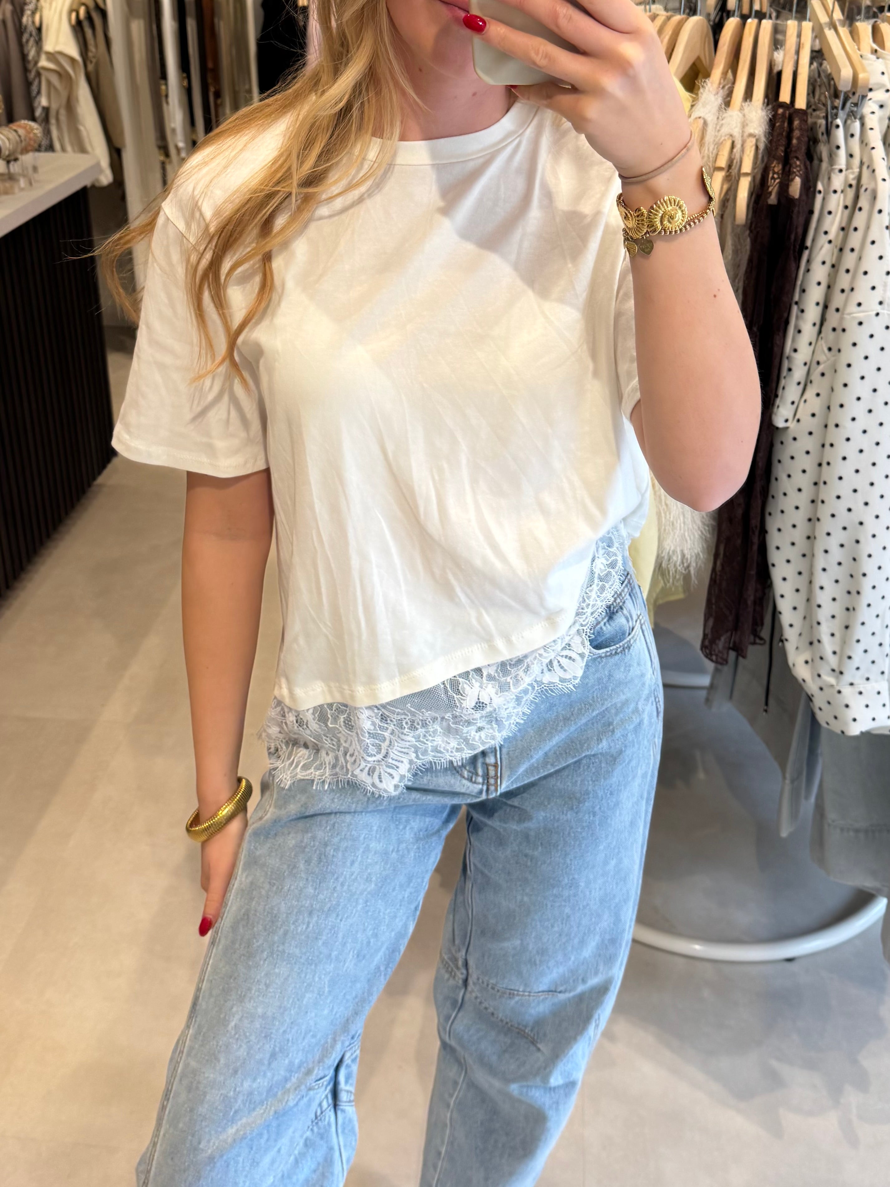 T-Shirt met lace - Wit