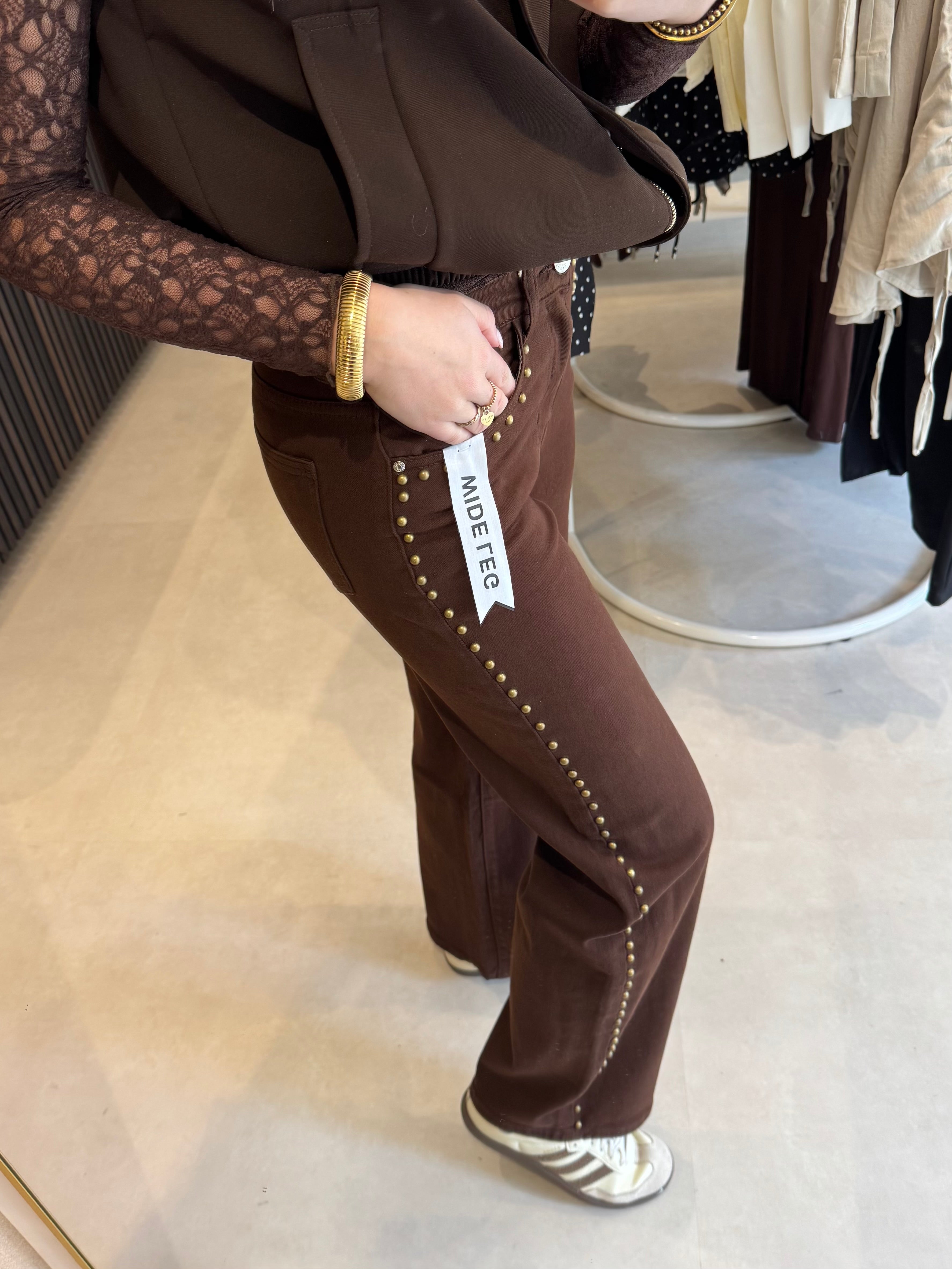 Jeans met studs - Donkerbruin