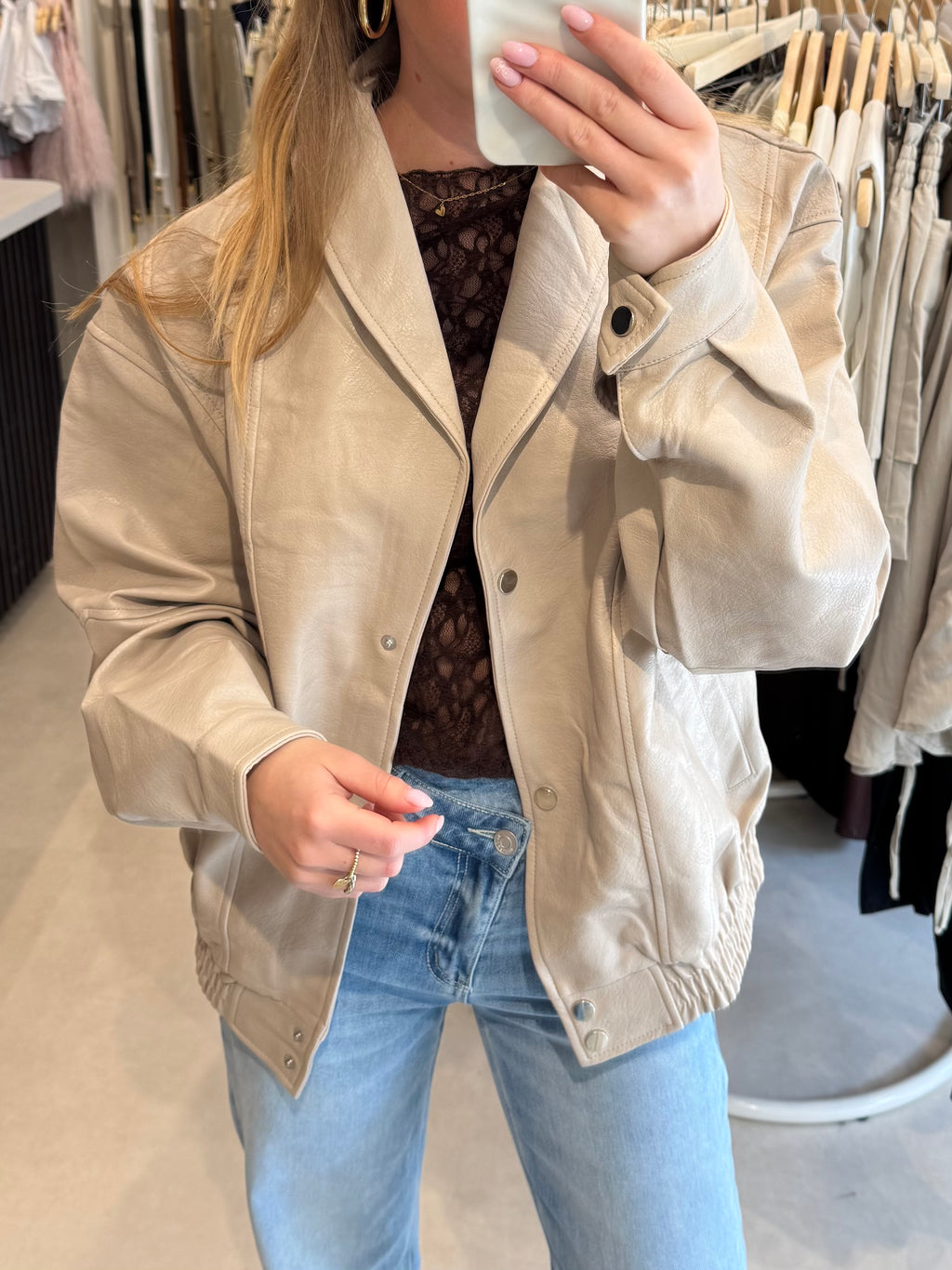 Leather Bomberjack - Beige