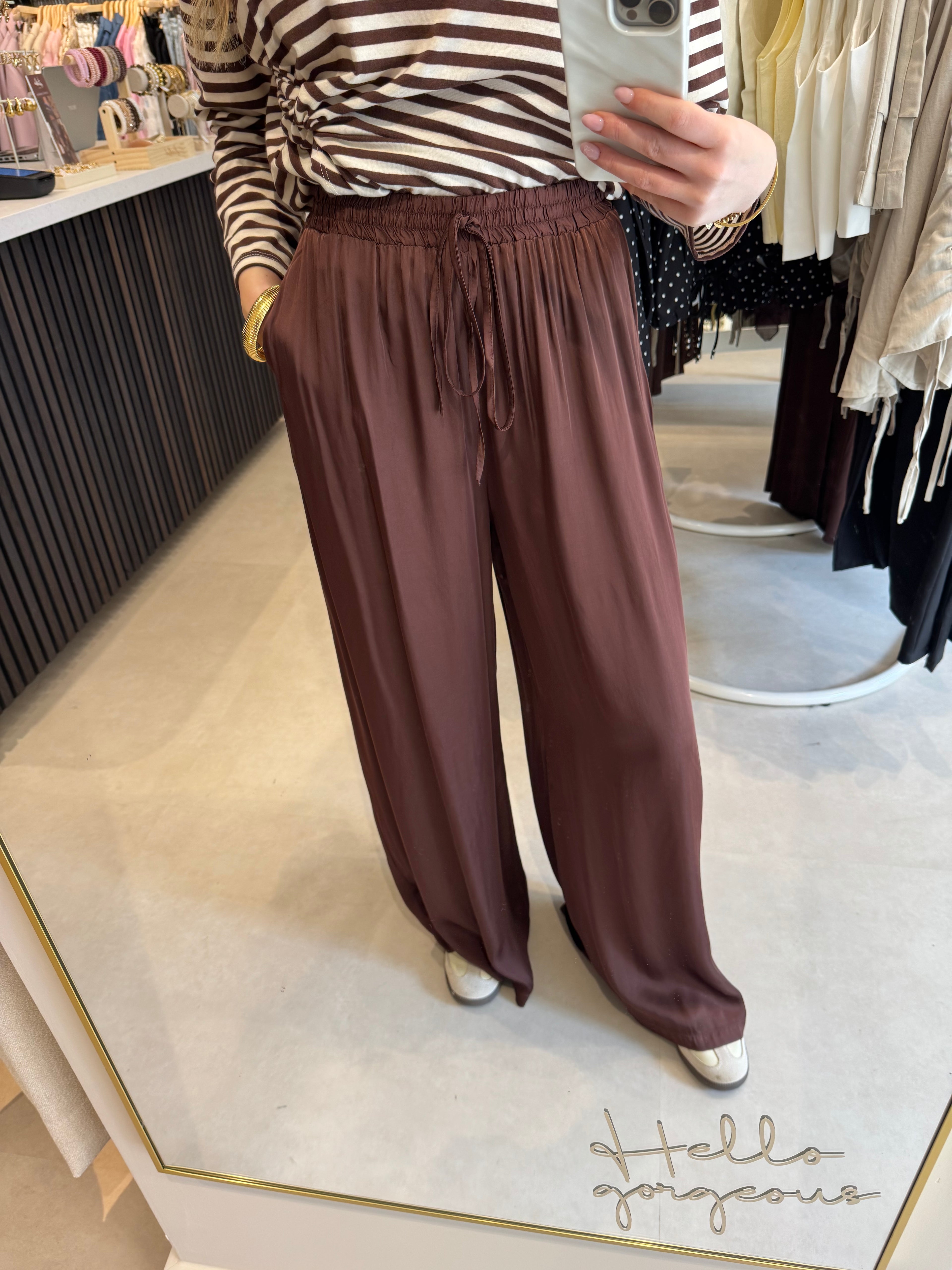Satijnen wijde broek - Donkerbruin