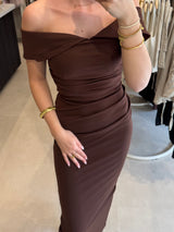 Off shoulder jurk - Donkerbruin