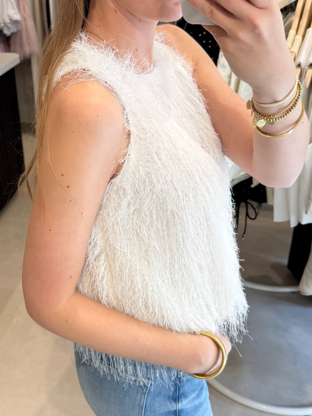 Top met franje - Off white