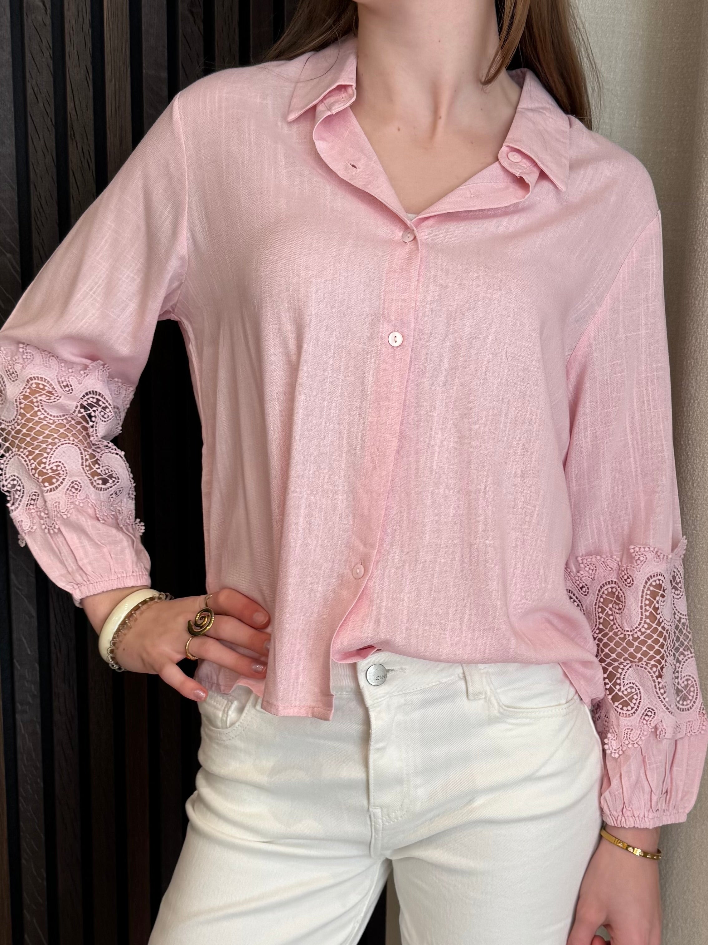 Linnen blouse met borduursel - Roze