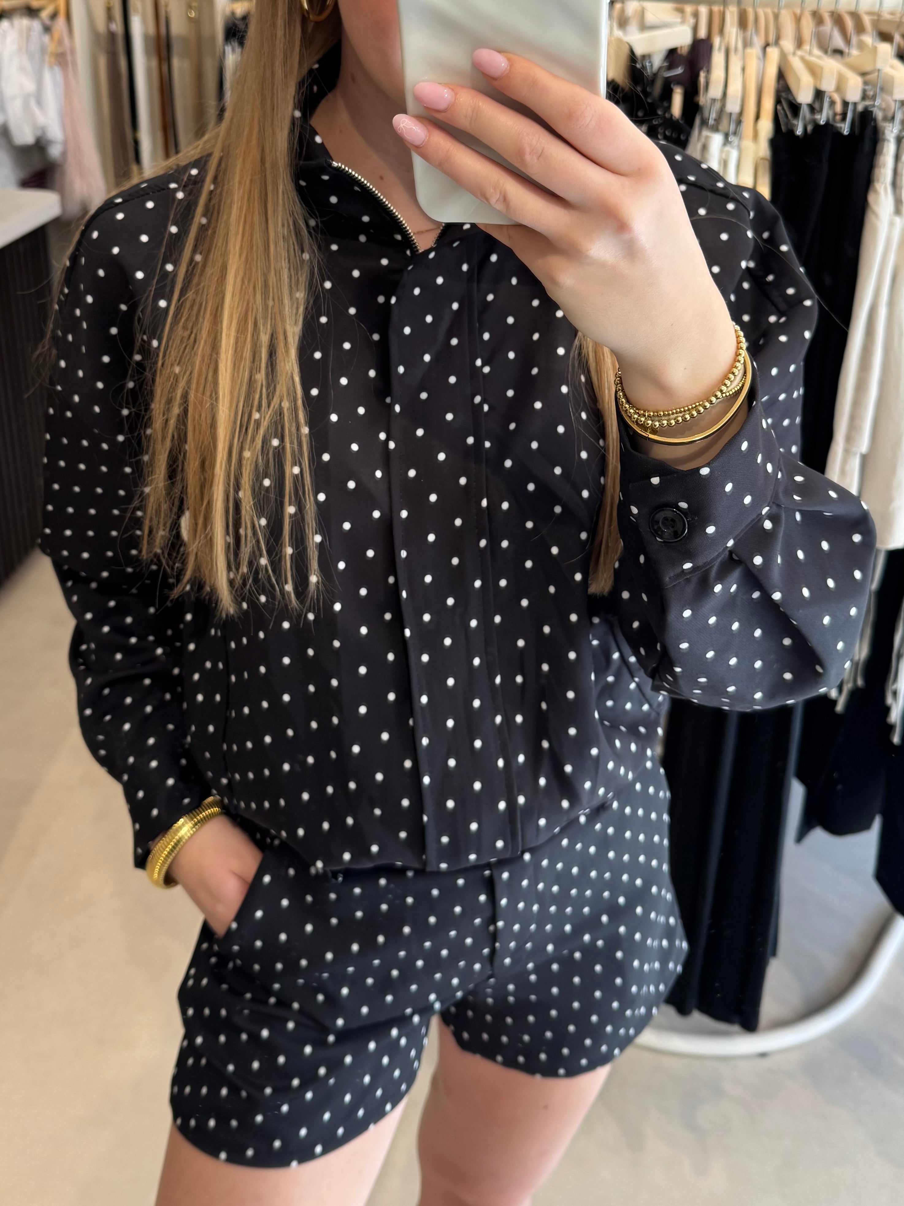 2 piece set - Polka dot zwart wit